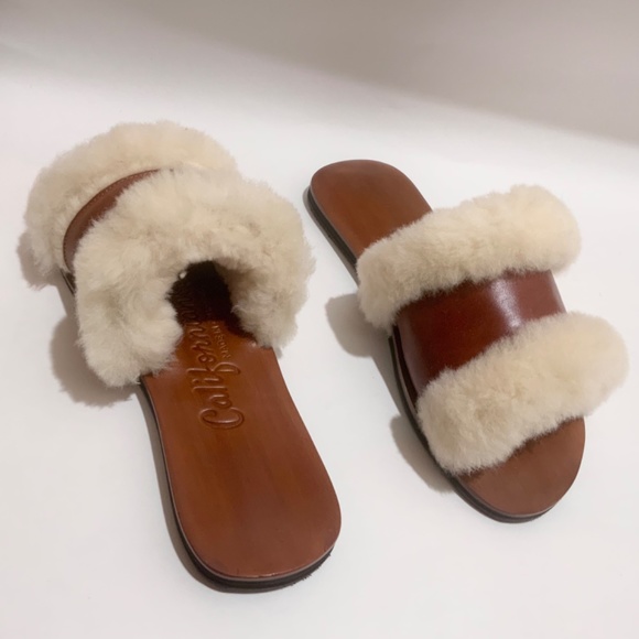 Californians Hannah Cognac genuine shearling slippers mules fashion flat sandals - Picture 8 of 16